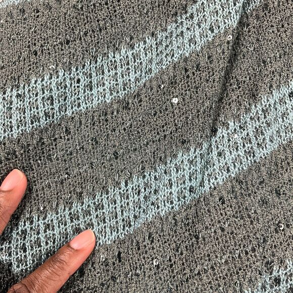 LOGO Lori Goldstein Sequin Cardigan Vest XL Drape Open Front Sparkle Boho Lounge - Picture 4 of 12